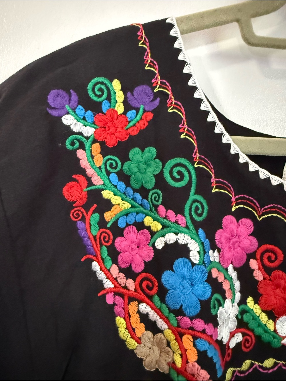 100% Cotton Black Embroidered Floral Boho Dress - Picture 2 of 11